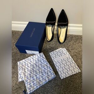 New Sarah Flint Black Suede Loafers with Gold Chain size 8